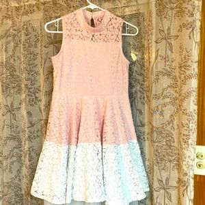 Girls light pink and white Vite AJCP sleeveless lace dress
